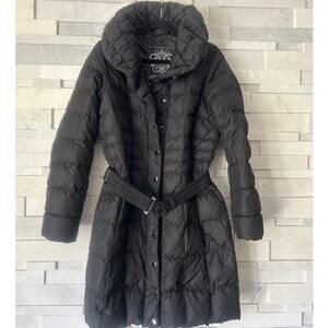 POIVRE BLANC Long Line Prime Duck Down Belted Puffer Coat Jacket Black Snow M